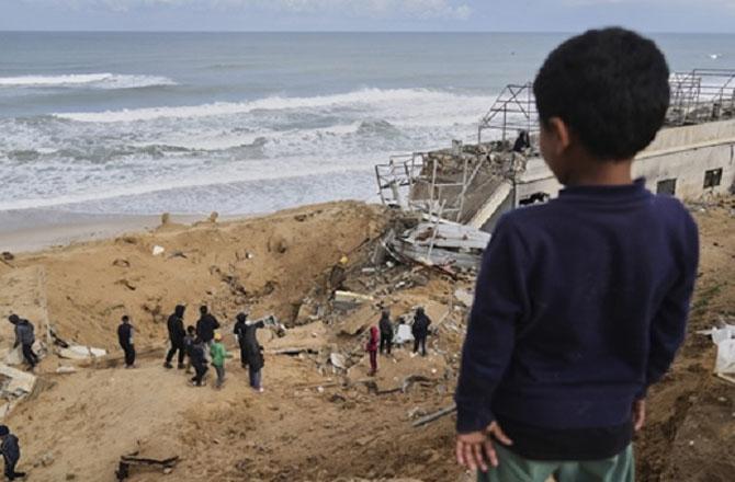 A building destroyed in an Israeli airstrike. Photo: PTI