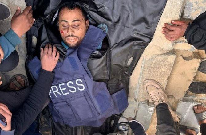 The scene of the martyrdom of Al Jazeera East correspondent Hossam Shabat. Photo: X