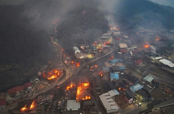 A picture of the terrible forest fires in South Korea: Photo: PTI