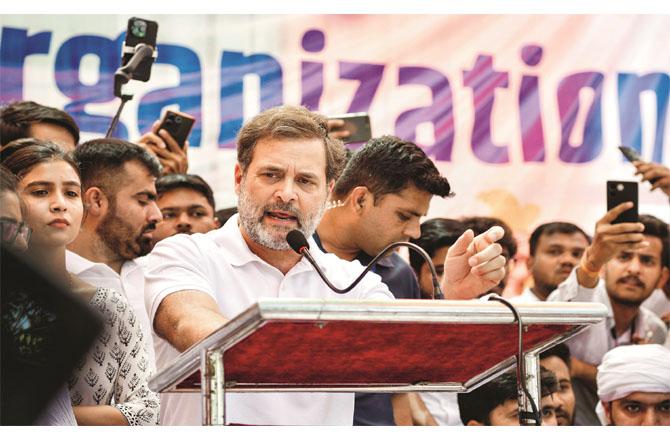 Rahul Gandhi addressing the protesters. Photo: PTI