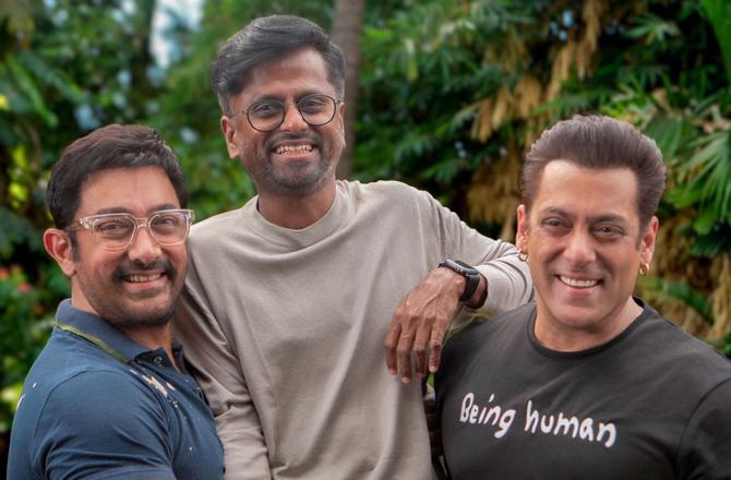 Salman Khan, AR Murugadoss and Aamir Khan. Photo: X