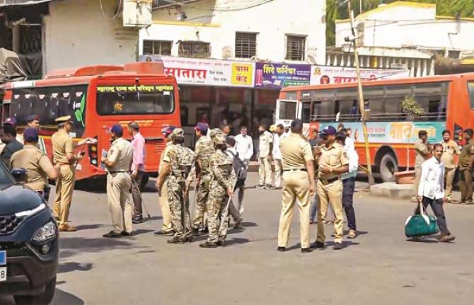 Strict police arrangement at Sawar Gate Bus Depot. Photo: PTI