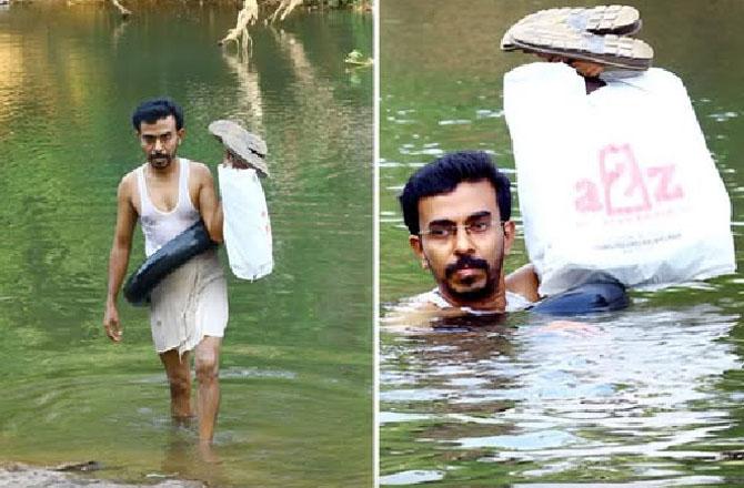 Abdul Malik crossing the river. Photo: X.