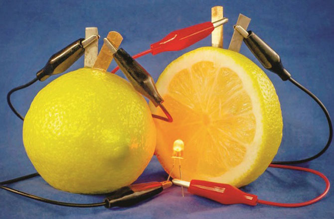 لیموں سے بجلی پیدا کرنا (Lemon Battery)اشیاء: لیموں، تانبے کے سکے، زنک، کیل، تار، چھوٹی ایل ای ڈی۔&nbsp;مقصد: بجلی کے اصول کی تفہیم۔&nbsp;طریقہ: چند لیموں، تانبے کے سکے اور زنک کیلوں کے ذریعے ایک سادہ بیٹری تیار کی جا سکتی ہے۔ لیموں میں کیل اور سکہ ڈال کر تاروں کو ایک دوسرے سے جوڑیں اور آخری سرے کو ایک ایل ای ڈی بلب سے جوڑیں۔ بلب روشن ہو جائے گا۔ یہ بجلی کا اصول ہے۔ واضح رہے کہ طلبہ اسے گھروں میں آسانی سے بنا سکتے ہیں۔&nbsp;