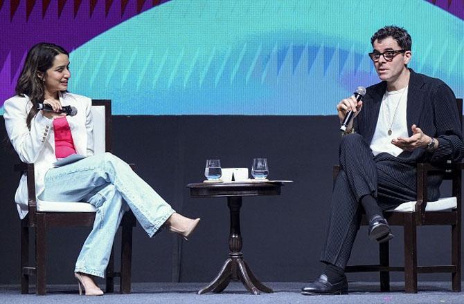 Instagram Head Adam Mosseri and Shraddha Kapoor at WAVES 2025. Photo: PTI
