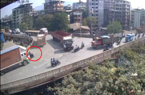 بھیونڈی : دلخراش حادثہ، تیز رفتار کنٹینر نے باپ بیٹی کو کچل ڈالا، بچی جاں بحق