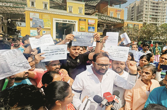 Scenes of protests by locals and employees of IT companies against deaths in road accidents in Pune.