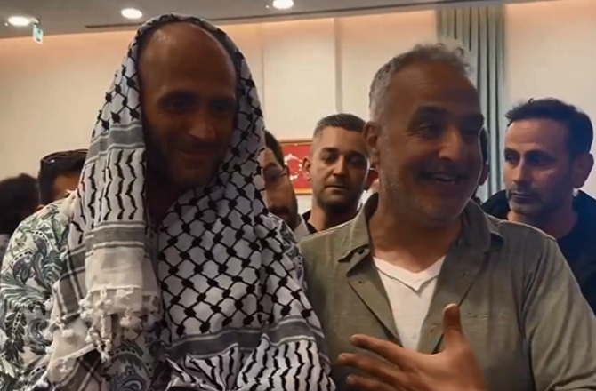 American activist Tommy (left) in the Global Sumud Flotilla. Photo: X