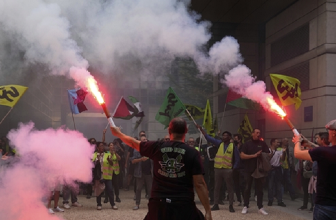 A view of a trade union strike in France. Photo: PTI
