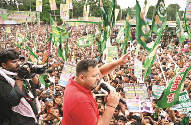 RJD leader Tejashwi Yadav during his `Adhikar Yatra`