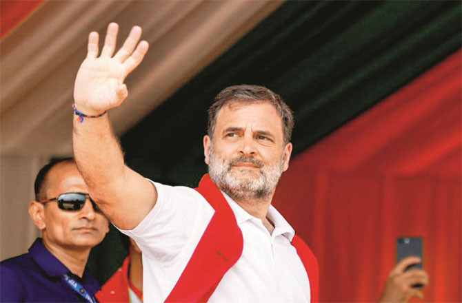 Rahul Gandhi during a rally in Assam. (PTI)