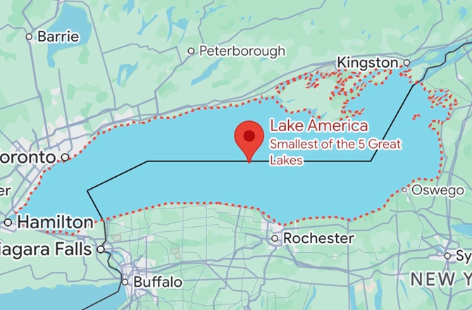 Lake Ontario has been renamed Lake America on Google Maps. Photo: X