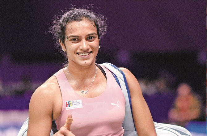 PV Sindhu after winning the match. Picture: INN