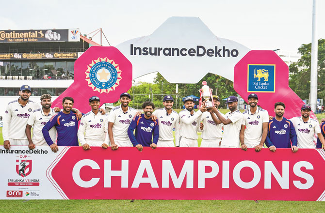 India won the two-match Test series against Sri Lanka 1-0. The players can be seen with the trophy in the picture. Picture:  PTI