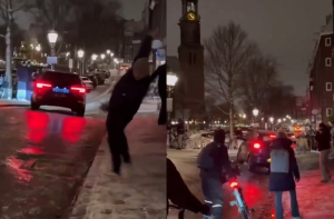 ایمسٹرڈم: سڑکوں پر برف کی تہہ جمنے سے راہگیر پریشان، سوشل میڈیا پر مزاح کا موضوع