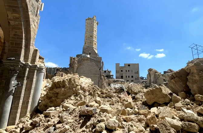 Al-Omari Mosque, the oldest and largest in Gaza. Photo: INN