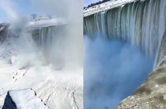 قطبی گرداب کا اثر، درجہ حرارت منفی ۲۰؍ ، نیاگرا آبشار منجمد