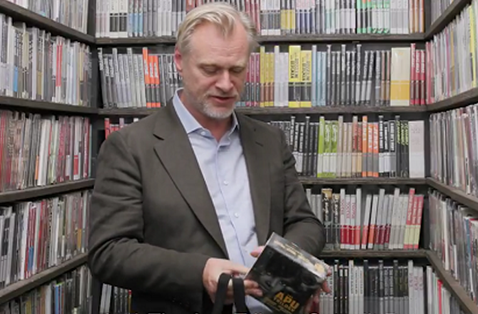 Christopher Nolan reviewing the Criterion Collection. Photo: X