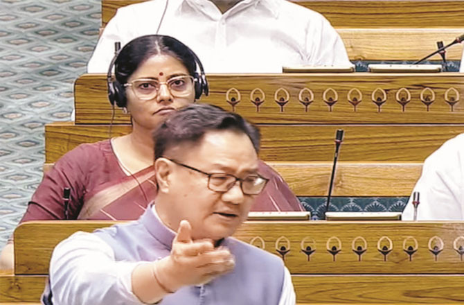 Parliamentary Affairs Minister Kiren Rijiju presenting the government`s position. (PTI)