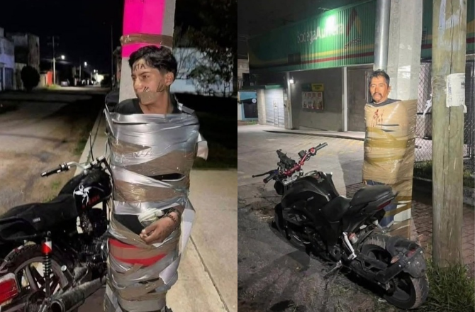 میکسیکو: موٹرسائیکل چوروں کو پکڑ کر کھمبے سے باندھنے والے ”بیٹ مین“ کی تلاش جاری