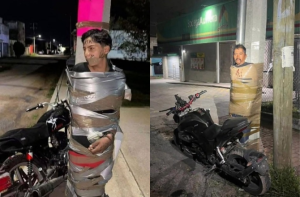 میکسیکو: موٹرسائیکل چوروں کو پکڑ کر کھمبے سے باندھنے والے ”بیٹ مین“ کی تلاش جاری