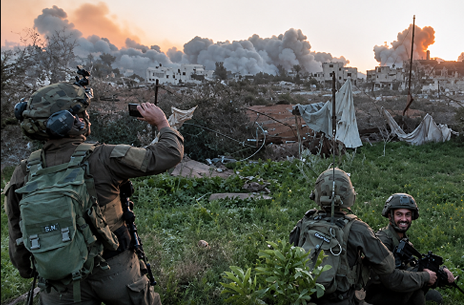 Israeli soldiers celebrate and videotape the destruction in Gaza. Photo: X