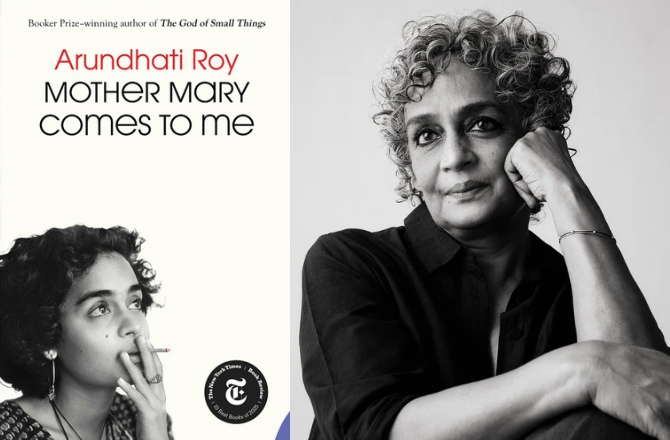 Arundhati Roy and Title Page of Her Memoir. Photo: X