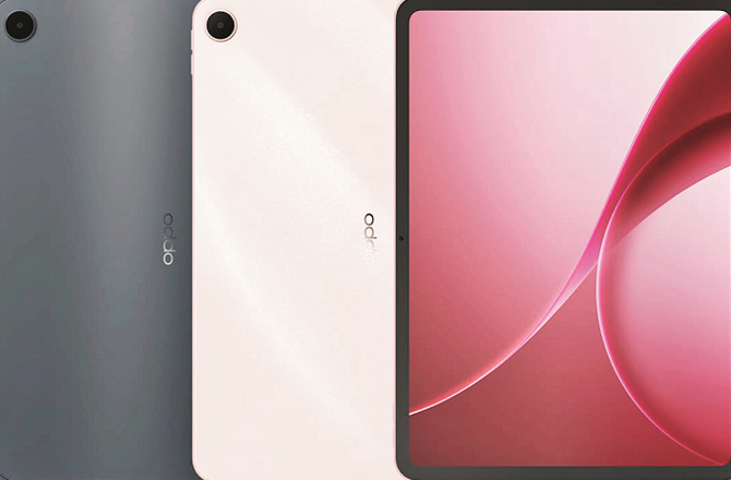 Oppo Pad 5 can be seen from the front and back in its different colors. Photo: INN