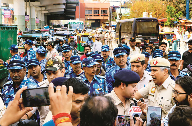 Tight police security can be seen in Delhi`s Uttam Nagar. (PTI)