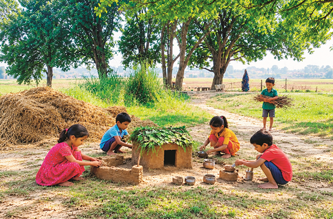 Children from the village who have now grown up and settled in cities must surely recall their humble homes back in the village whenever they look at the towering high-rise buildings. Photo: INN