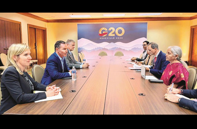 Finance Minister Sitharaman attending a meeting during the G20 summit. Picture: PTI