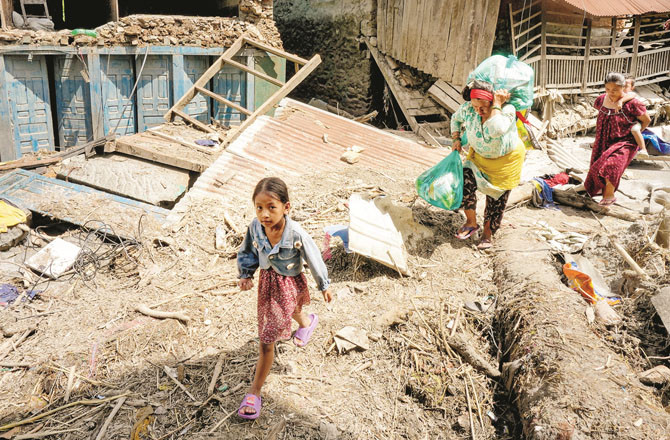 Floods in Nepal have destroyed many houses. Picture: PTI 